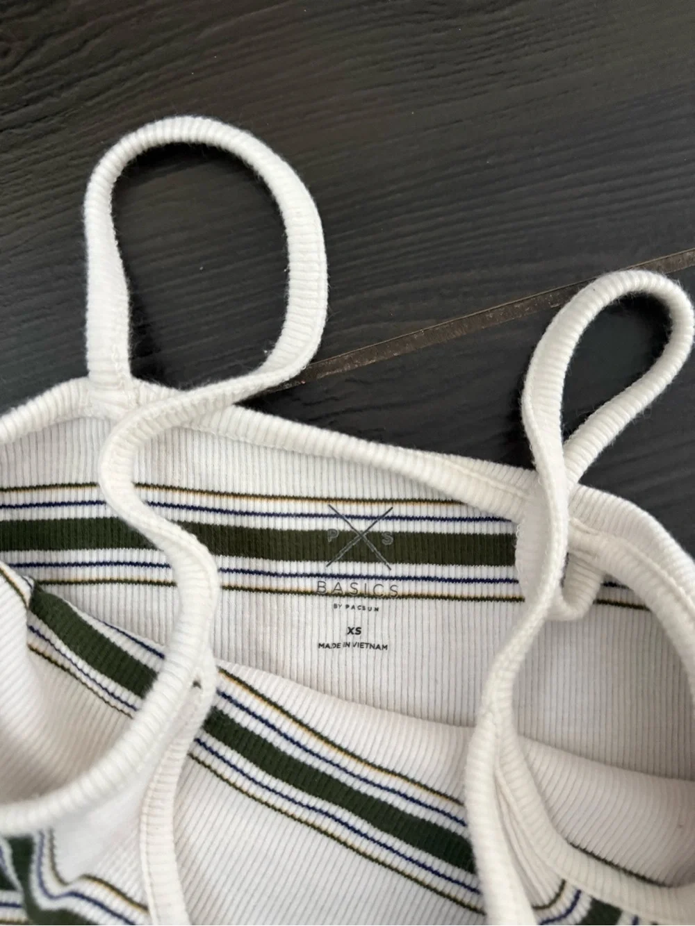 PacSun White Ribbed Tank with Olive & Black Stripes - Picture 2 of 2